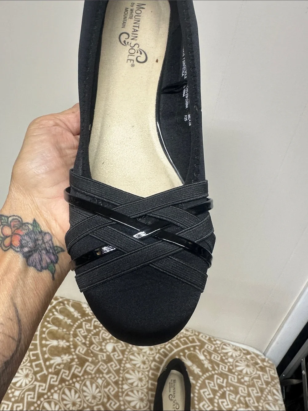 White Mountain Black Crisscross Slip-On Flats